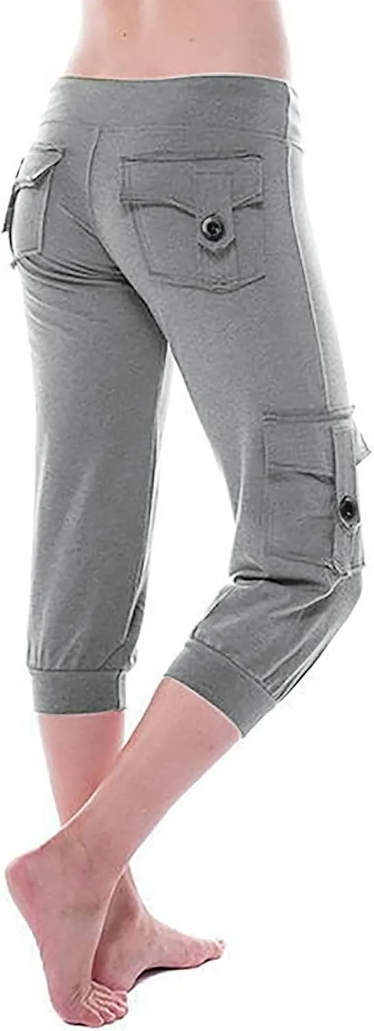 ZDRZK Capri Cargo Pants for Women Casual Plus Size High Waist Workout Yoga Pants with Pockets Comfy Cropped Trousers