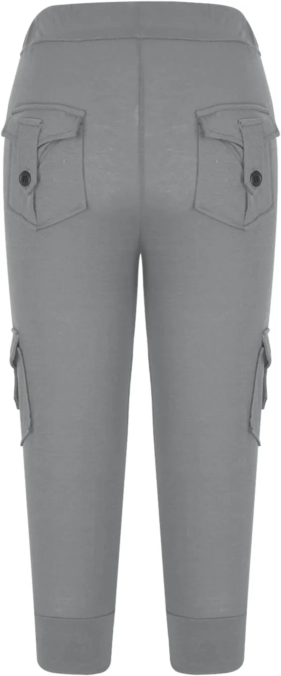 ZDRZK Capri Cargo Pants for Women Casual Plus Size High Waist Workout Yoga Pants with Pockets Comfy Cropped Trousers