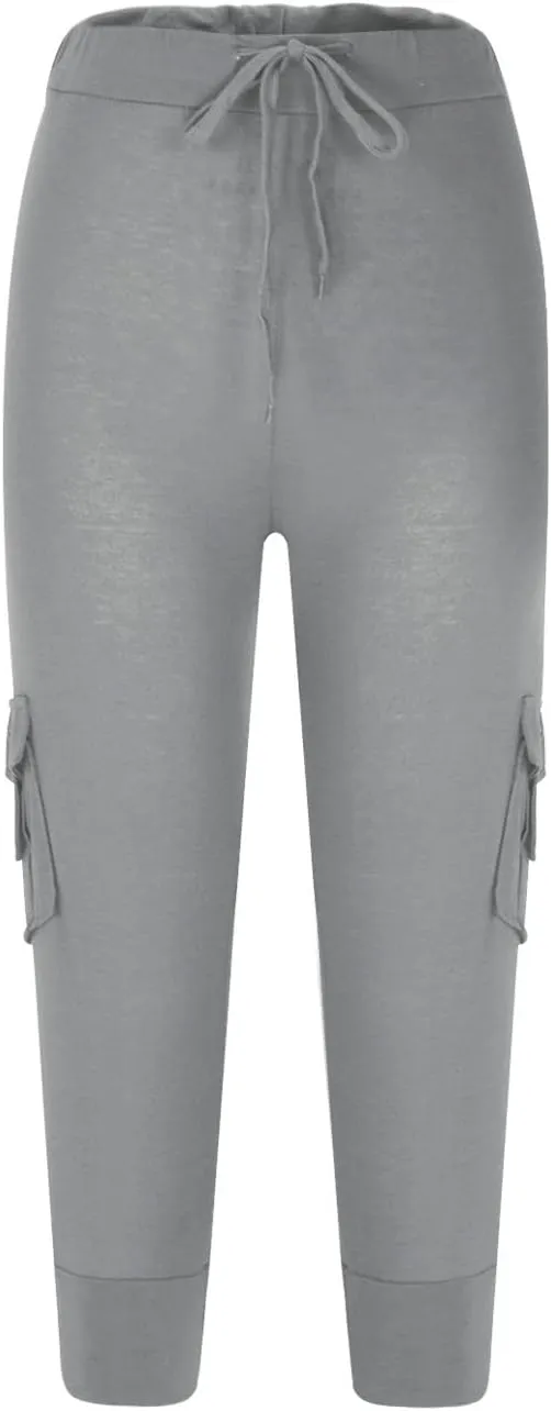 ZDRZK Capri Cargo Pants for Women Casual Plus Size High Waist Workout Yoga Pants with Pockets Comfy Cropped Trousers