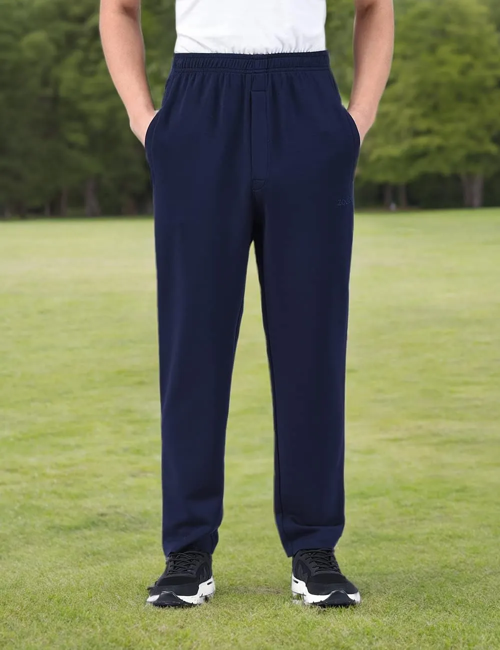 Zoulee New Men's Classic Drawstring-Waist Jogger Pants Sweatpants with Zipper Fly