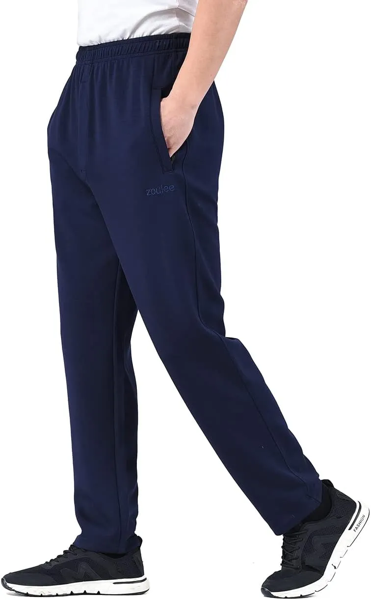 Zoulee New Men's Classic Drawstring-Waist Jogger Pants Sweatpants with Zipper Fly