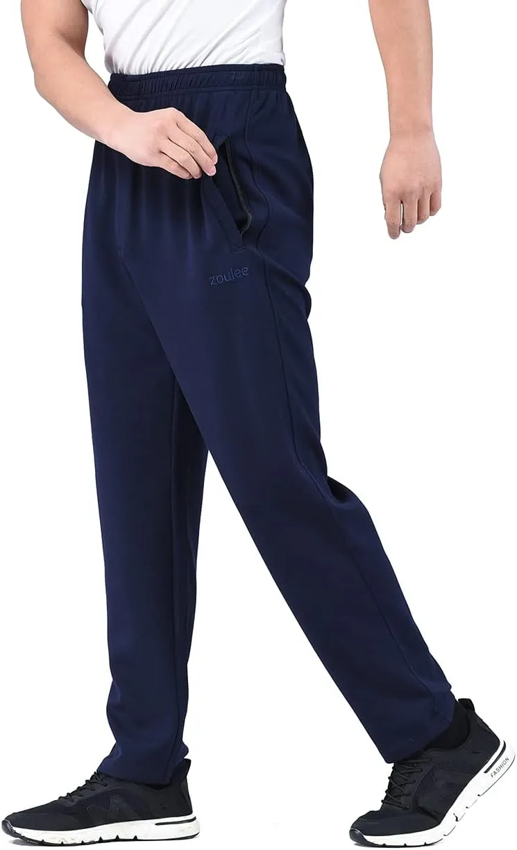 Zoulee New Men's Classic Drawstring-Waist Jogger Pants Sweatpants with Zipper Fly