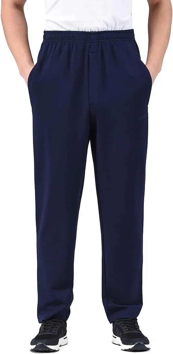 Zoulee New Men's Classic Drawstring-Waist Jogger Pants Sweatpants with Zipper Fly
